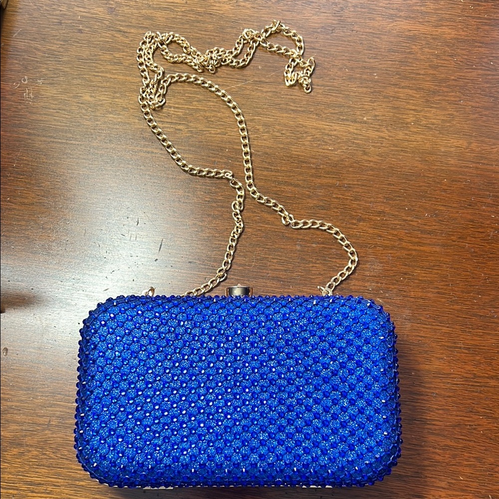 Elegant Blue Clutch with Gold Chain